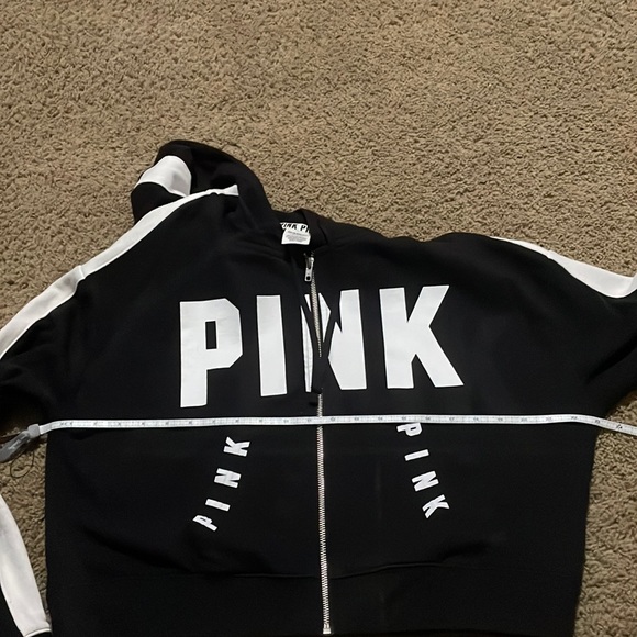 Victoria Secret “PINK” Women’s black & white zip hooded jacket Sz Large - Picture 9 of 13